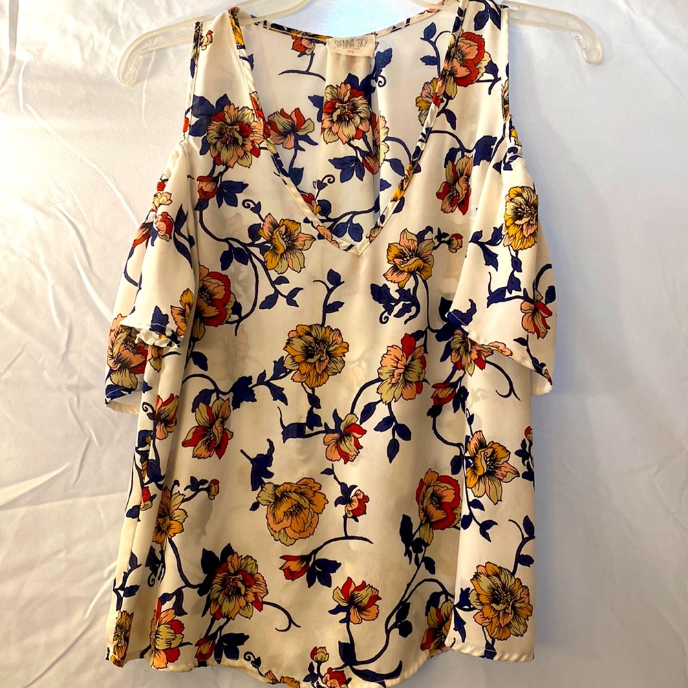 Sienna Sky Floral Blouse with Open Shoulder